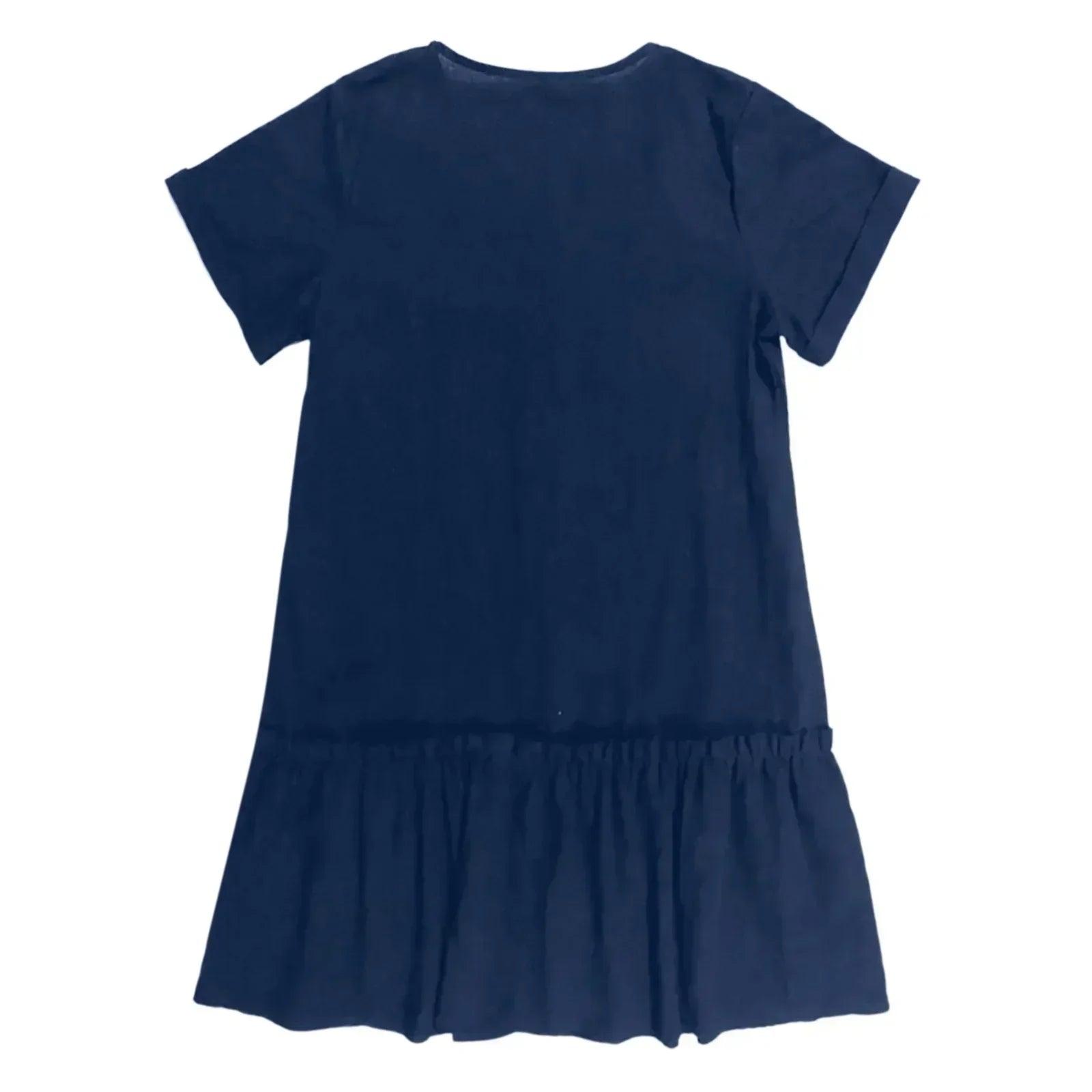 Robe courte femme coton lin à boutons et ourlet volanté
