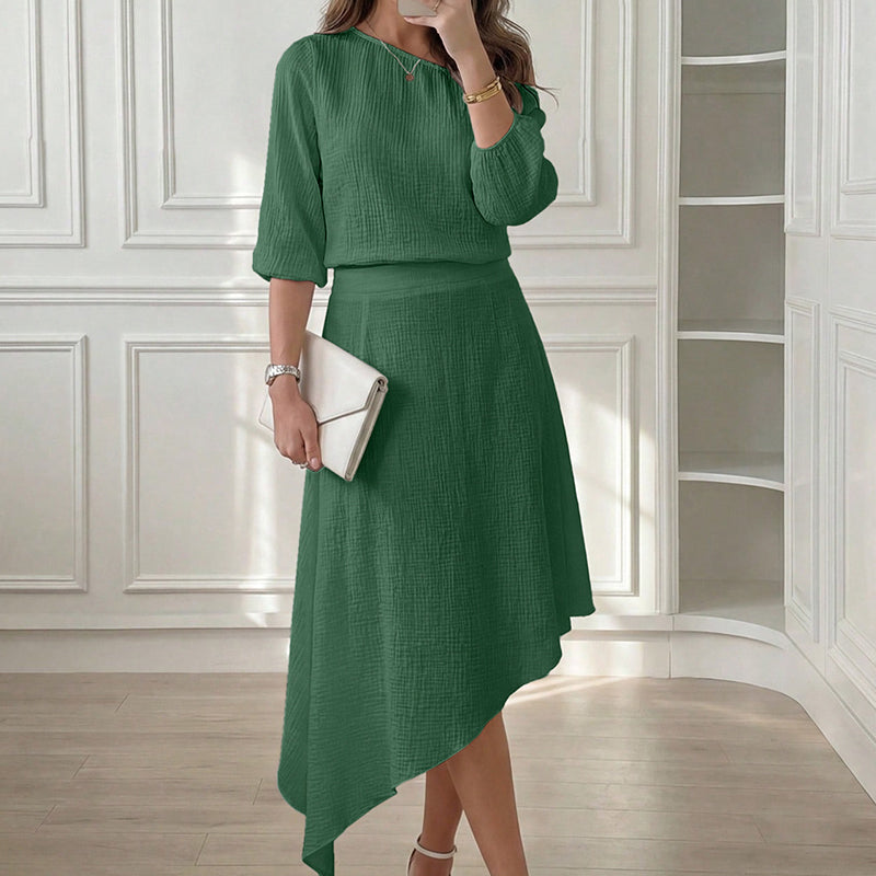 Ensemble deux pièces femme avec jupe asymétrique fluide