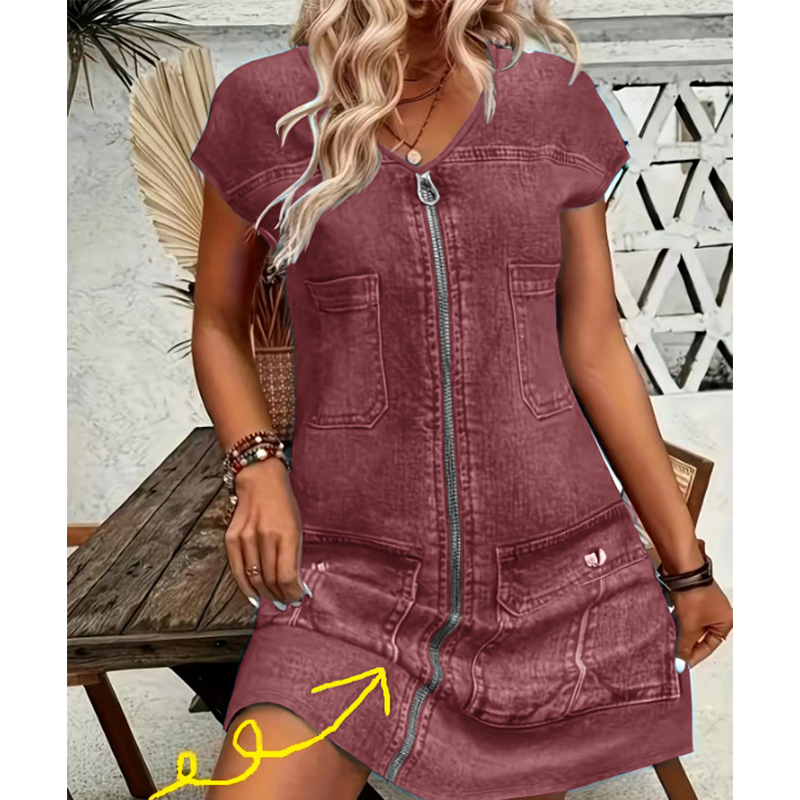 Robe courte femme effet denim zippée avec poches