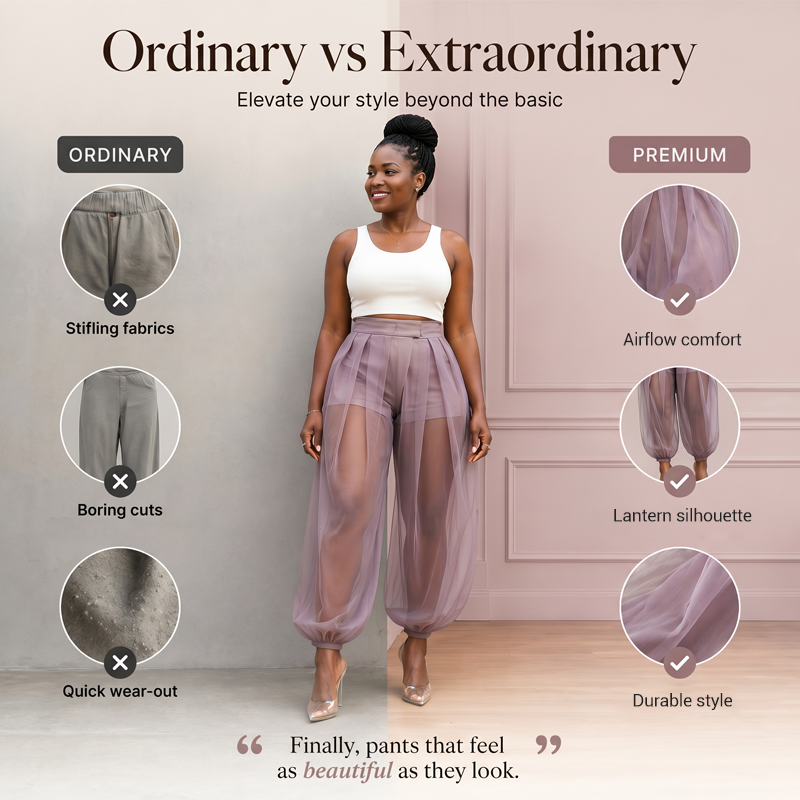 Pantalon femme transparent en mesh avec short intégré
