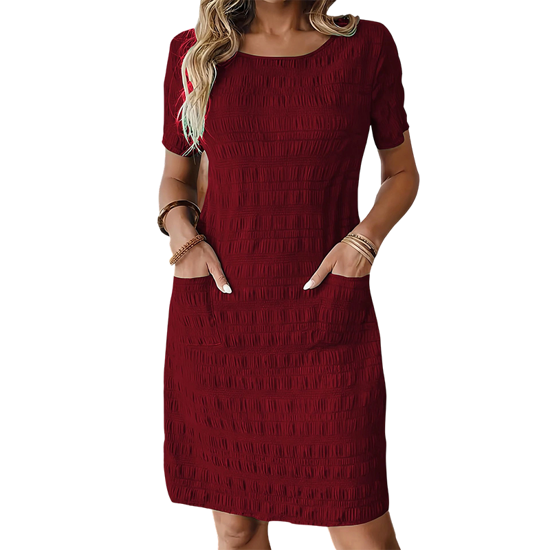 Robe femme texturée à poches et coupe droite confortable