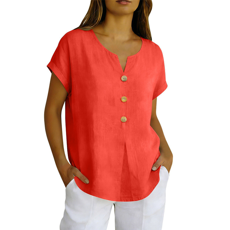 T-shirt femme col V avec boutons décoratifs
