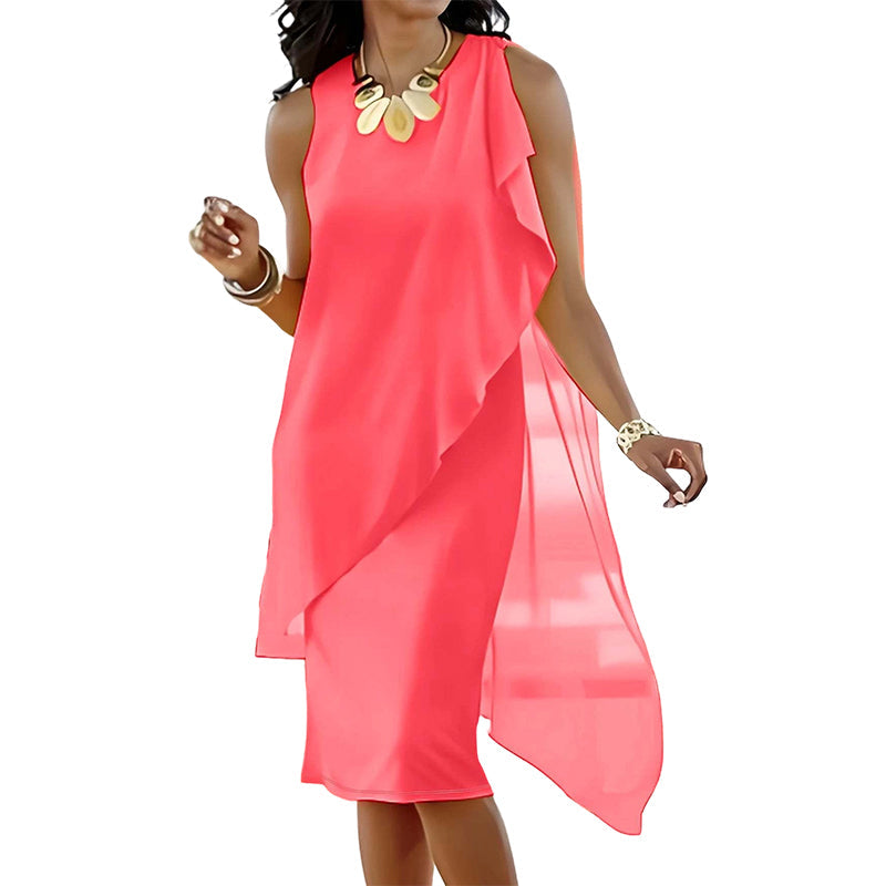 Robe femme en mousseline à ourlet asymétrique sans manches