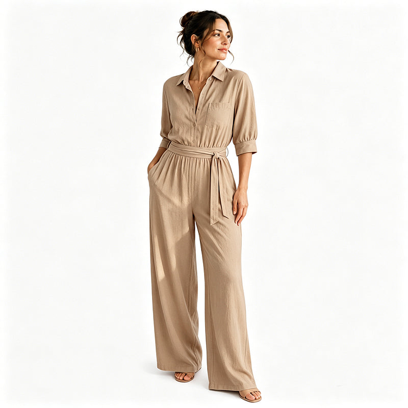 Combinaison femme style chemise avec pantalon large