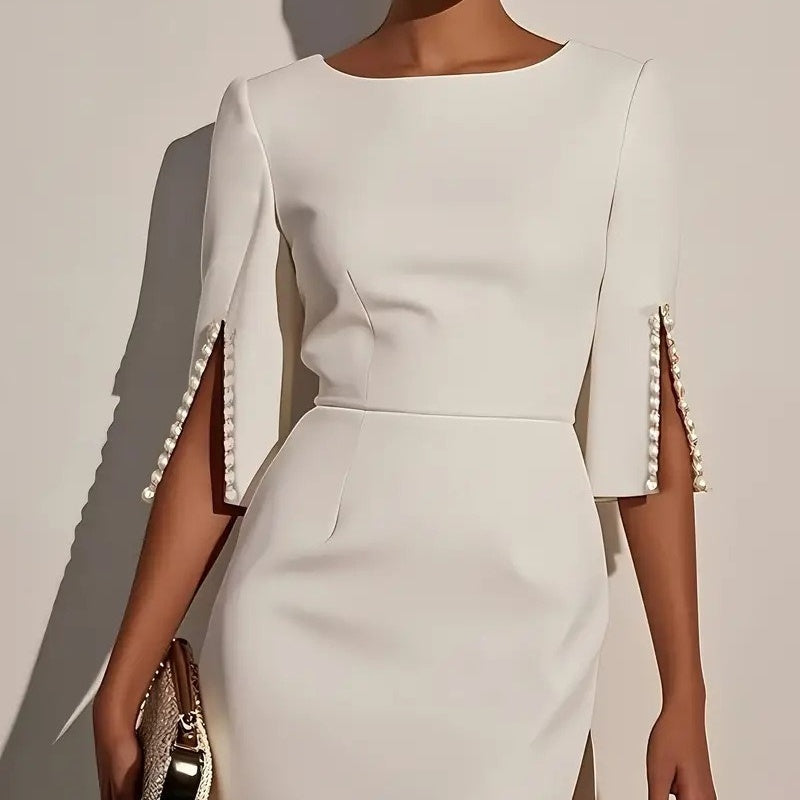 Robe crayon femme à manches fendues ornées