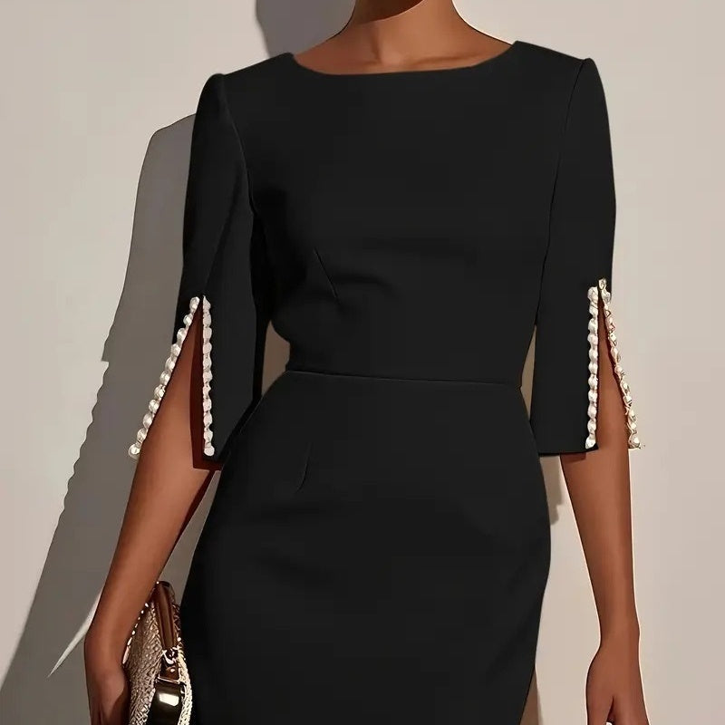 Robe crayon femme à manches fendues ornées