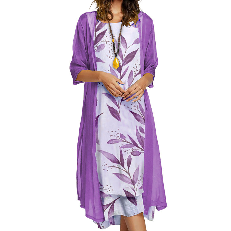 Ensemble robe fleurie femme 2 pièces avec veste légère