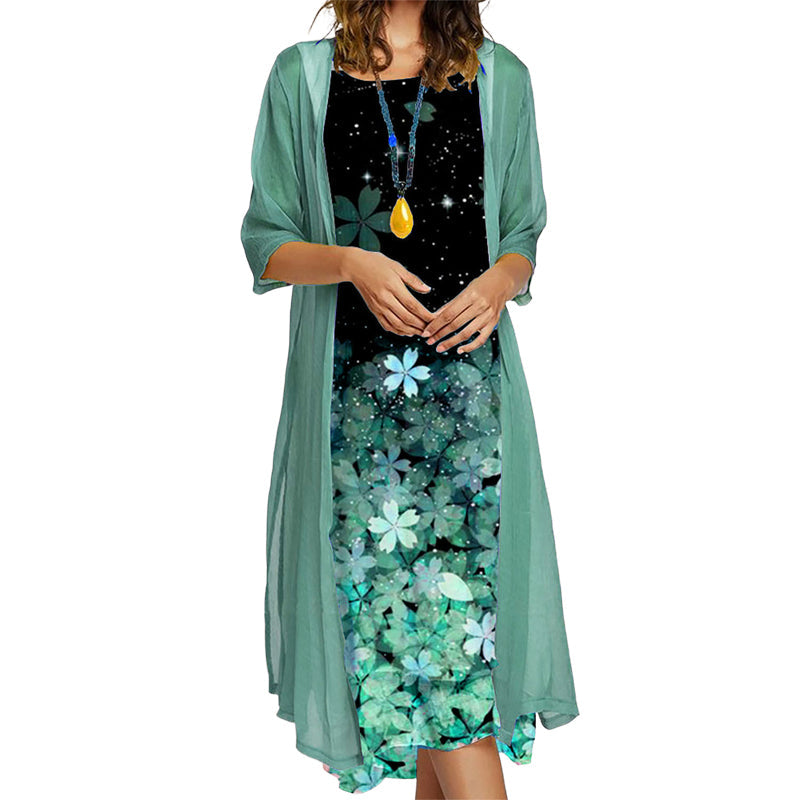 Ensemble robe fleurie femme 2 pièces avec veste légère