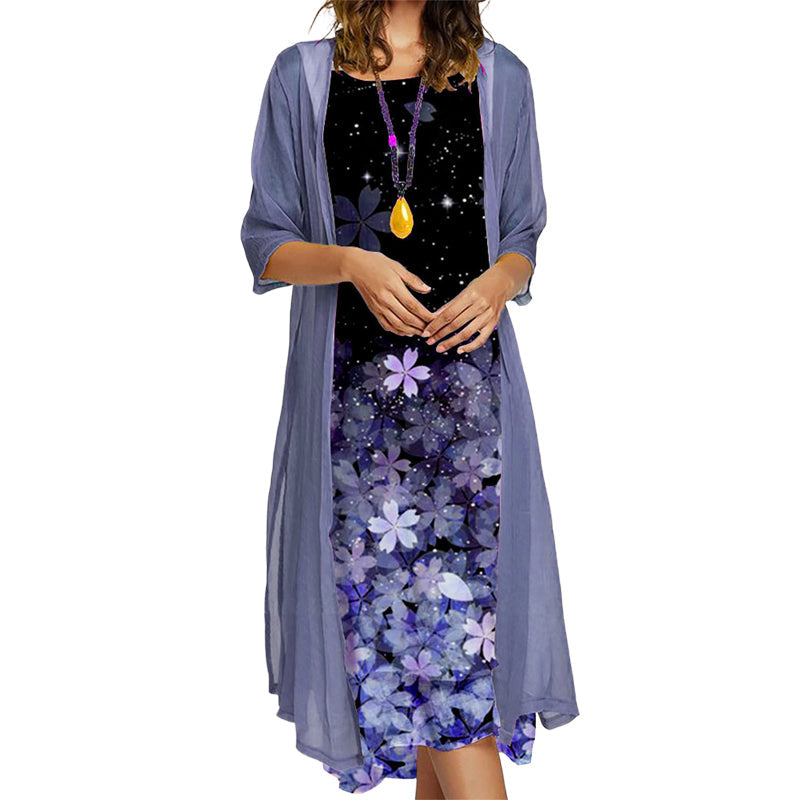 Ensemble robe fleurie femme 2 pièces avec veste légère
