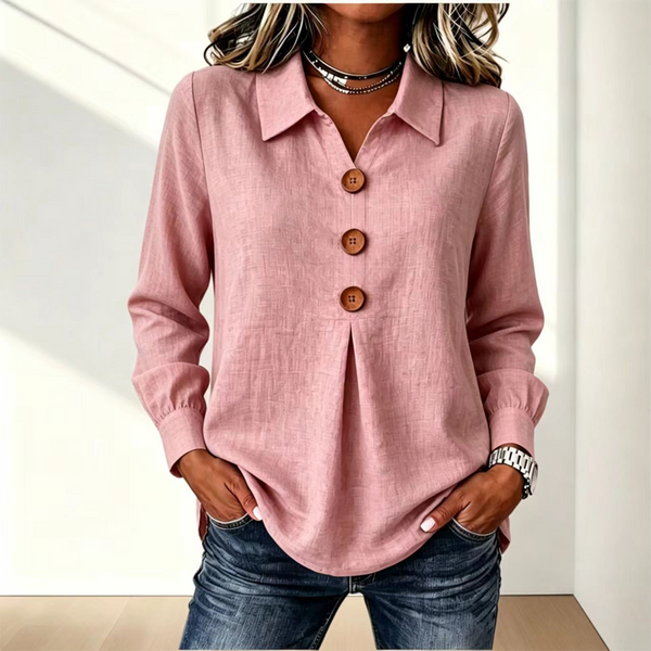 Blouse femme à col classique avec boutons décoratifs