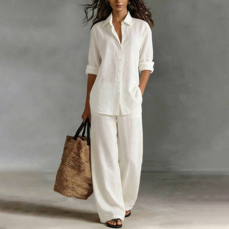 Ensemble femme chemise boutonnée et pantalon large fluide