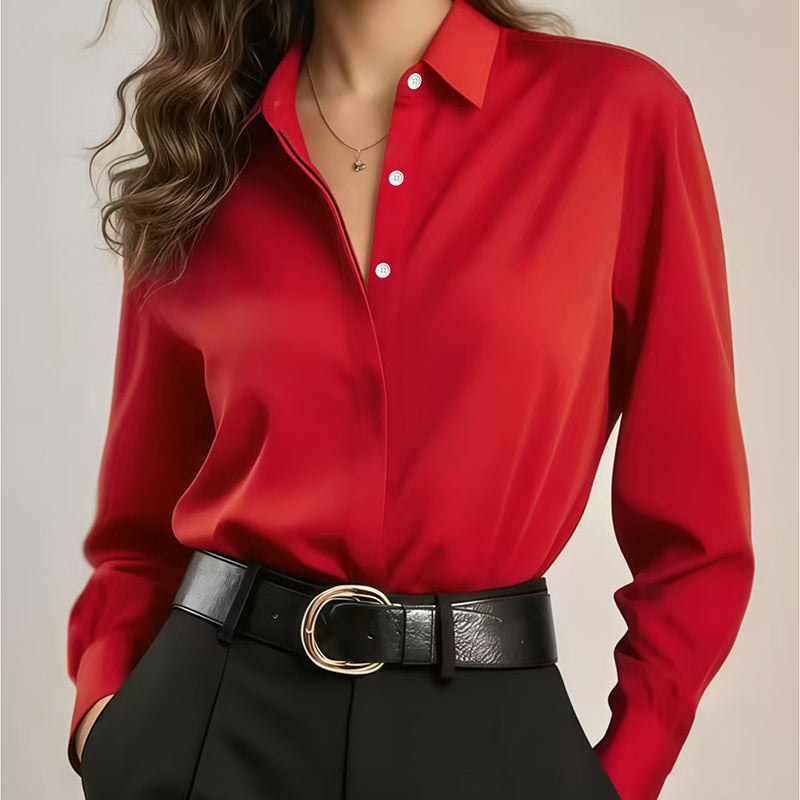 Blouse femme satinée à col chemise élégant
