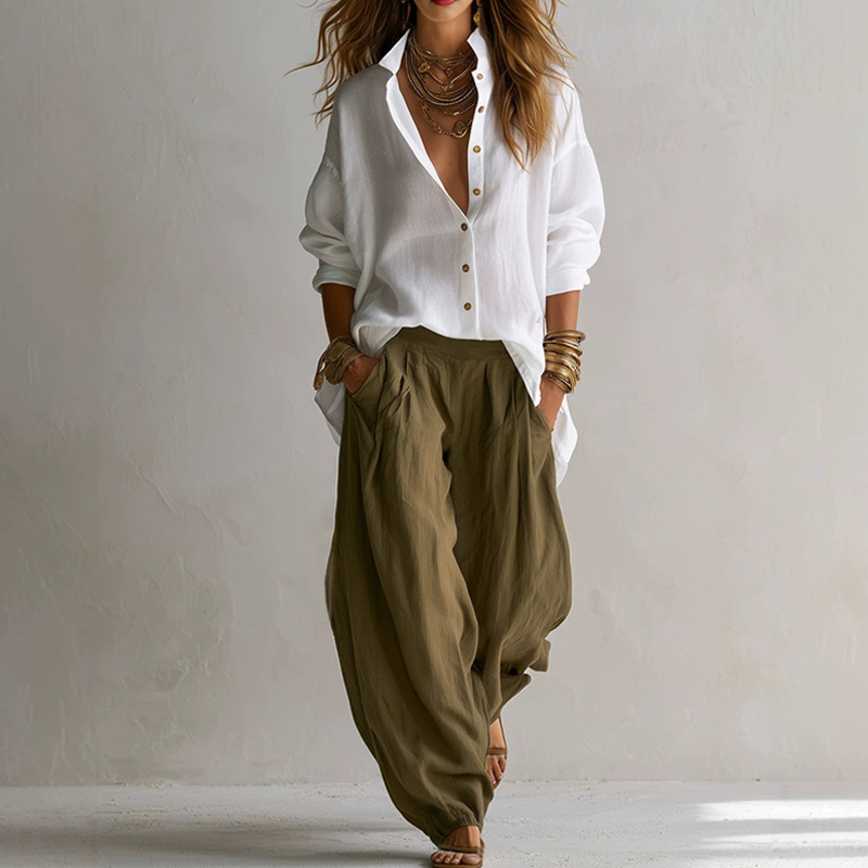 Ensemble femme chemise ample avec pantalon fluide
