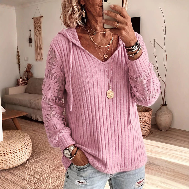 Top femme à capuche avec manches dentelle florale