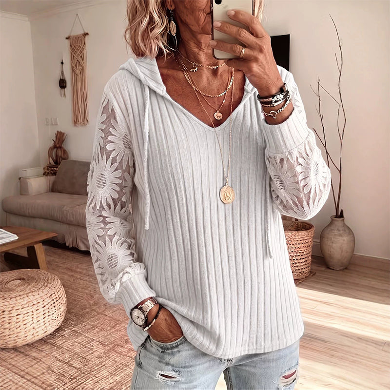 Top femme à capuche avec manches dentelle florale