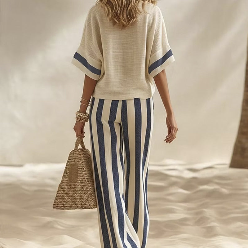 Ensemble femme rayé avec pantalon large fluide