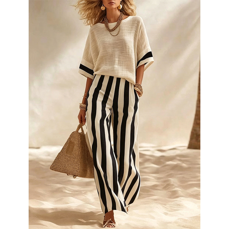 Ensemble femme rayé avec pantalon large fluide