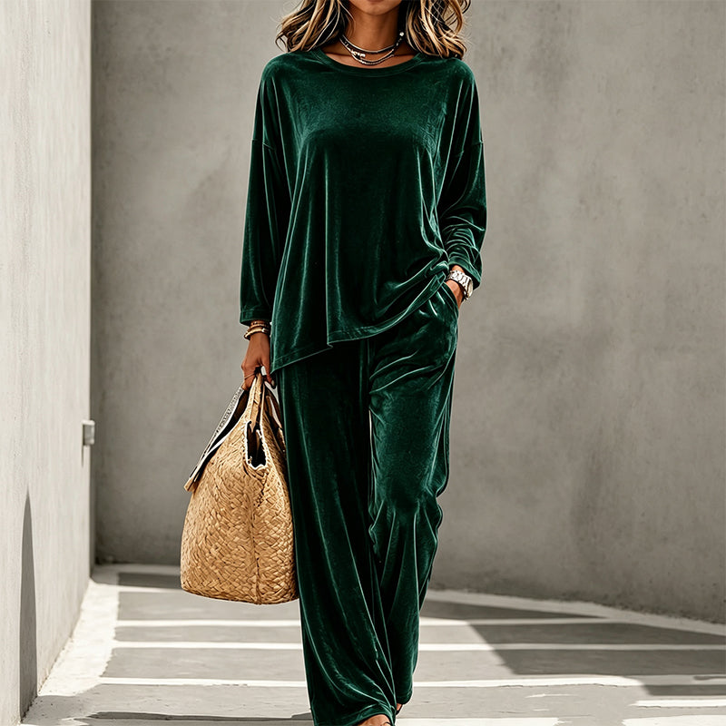 Ensemble en velours femme avec haut ample et pantalon large