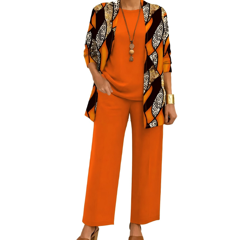 Ensemble trois pièces femme avec cardigan imprimé