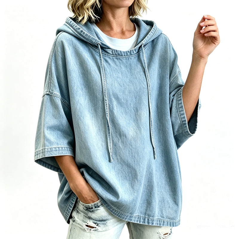 T-shirt femme oversize à capuche effet denim