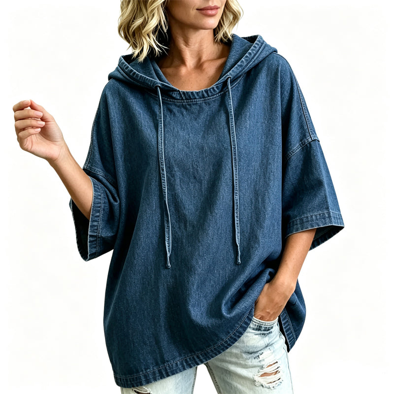 T-shirt femme oversize à capuche effet denim