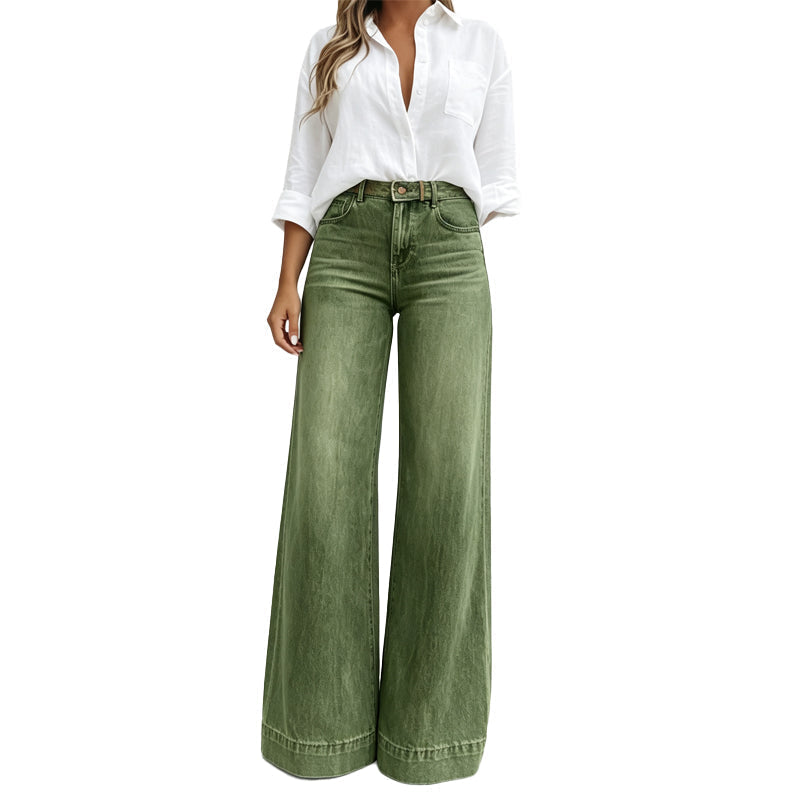 Jean femme taille haute à jambes larges
