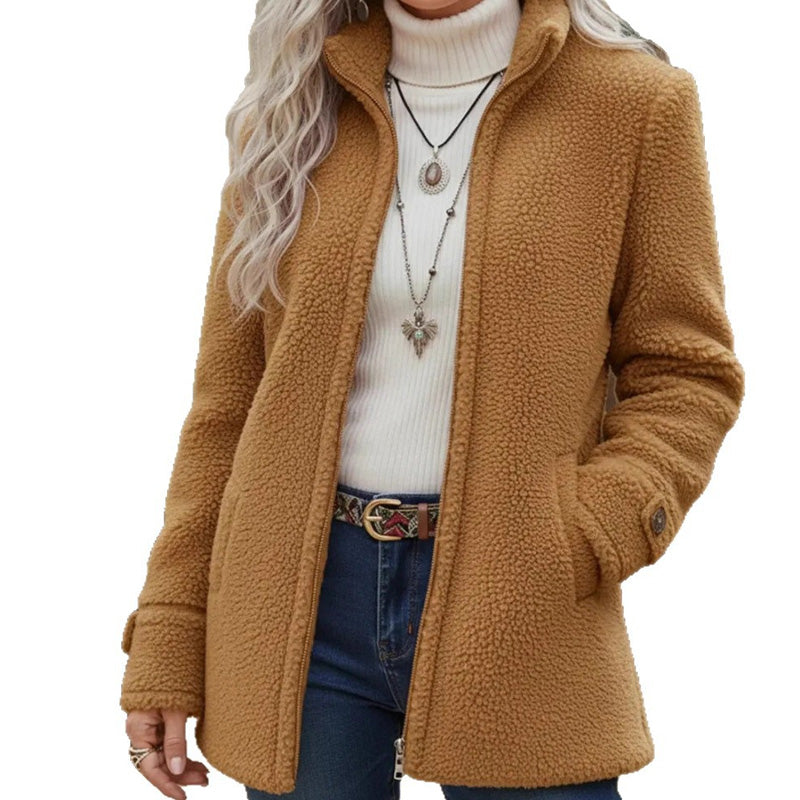 Veste sherpa femme zippée à col montant