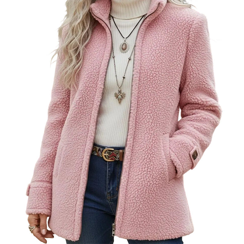 Veste sherpa femme zippée à col montant