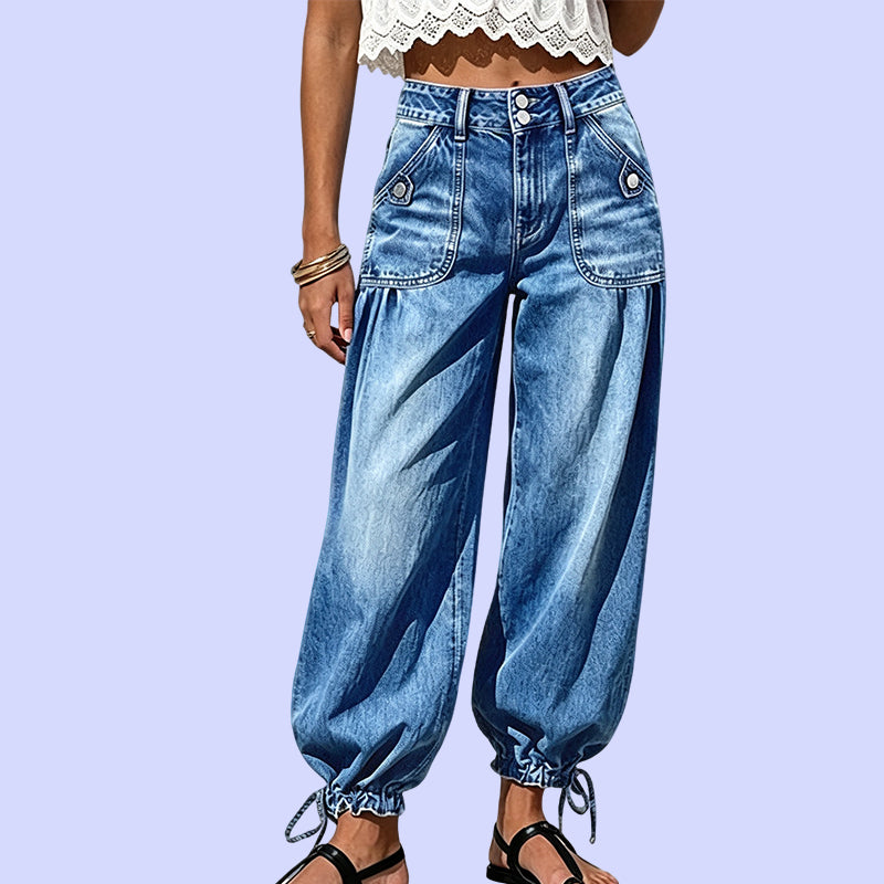 Jean barrel femme taille haute à ourlets ajustables