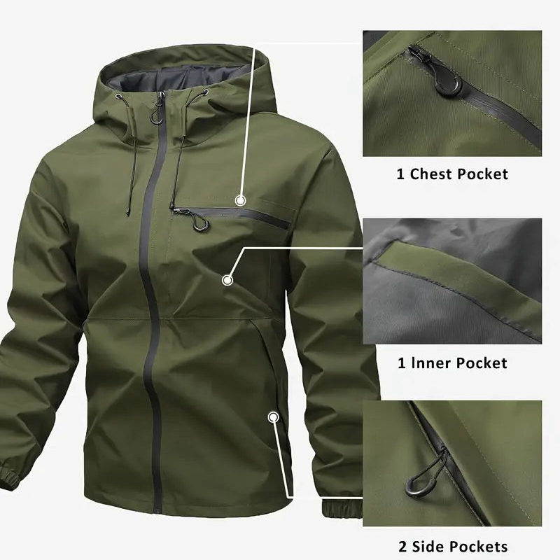 Veste imperméable homme à capuche avec poches multiples