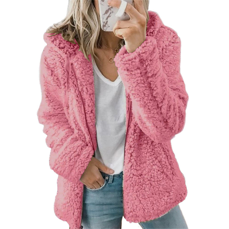 Veste polaire femme à capuche zippée en peluche douce