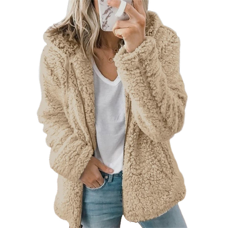 Veste polaire femme à capuche zippée en peluche douce