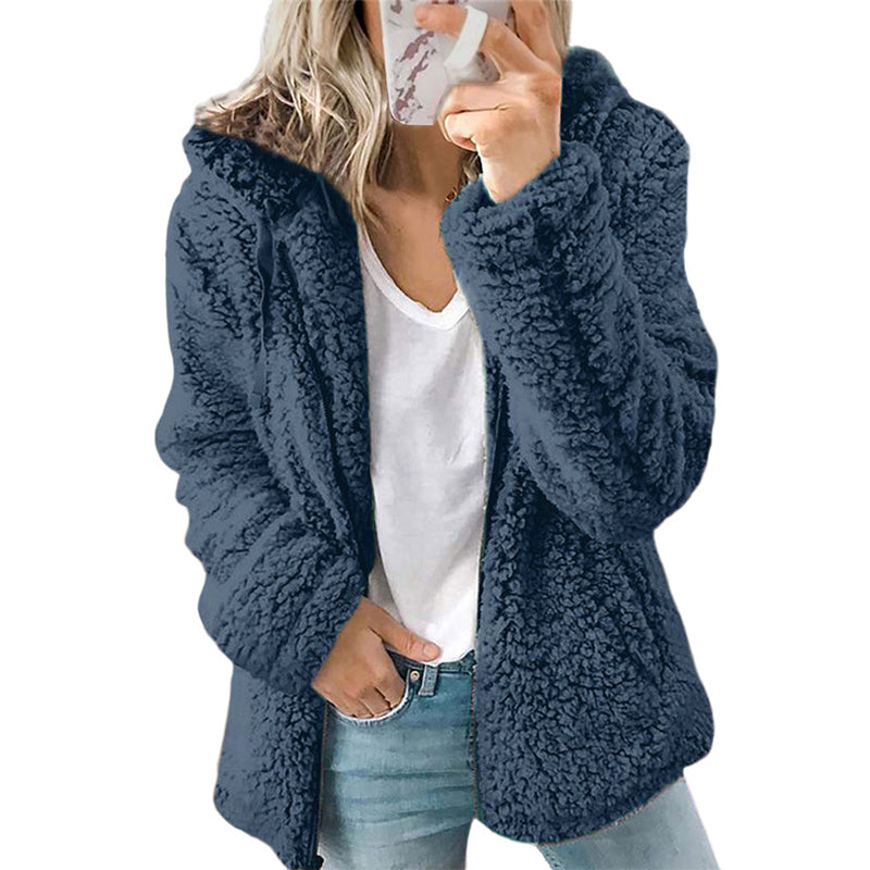 Veste polaire femme à capuche zippée en peluche douce