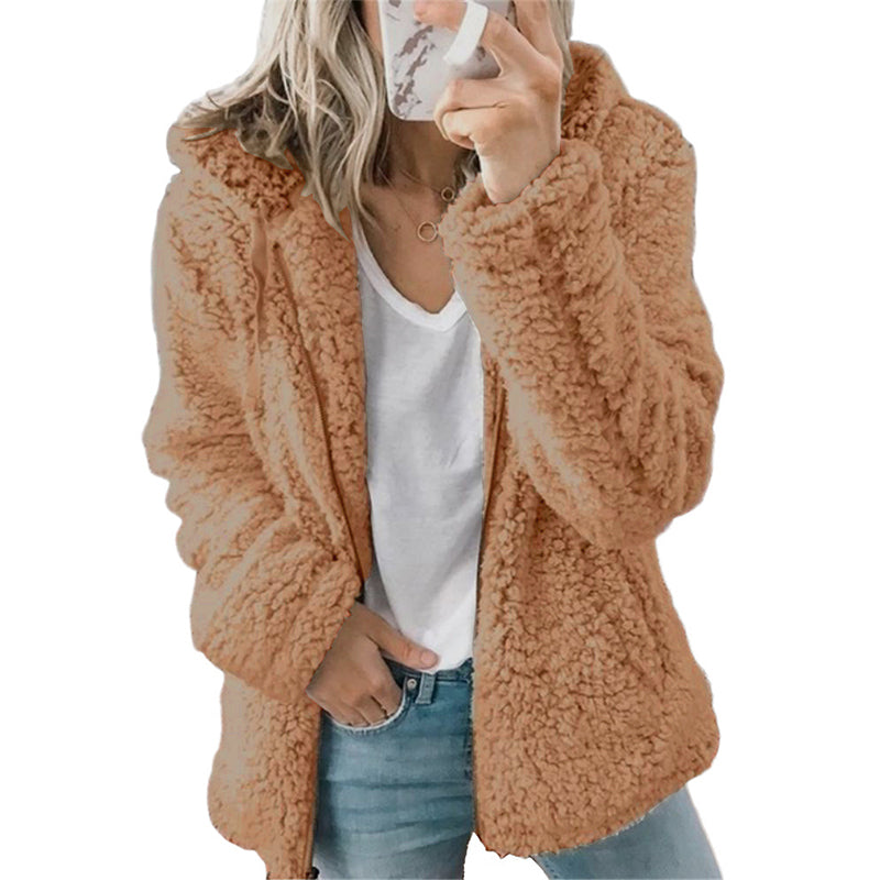 Veste polaire femme à capuche zippée en peluche douce