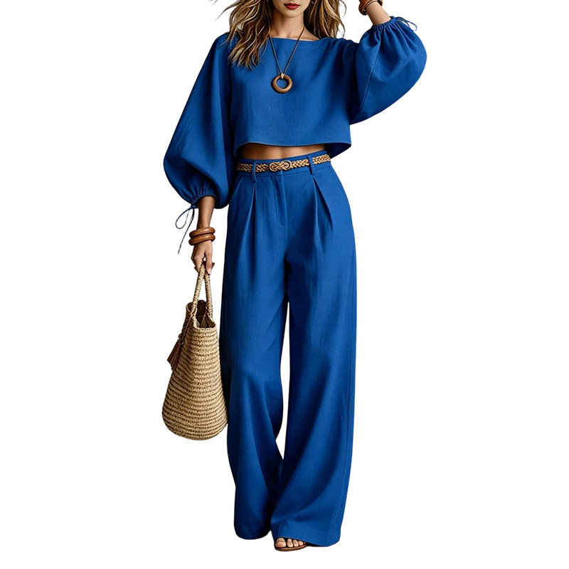 Ensemble femme deux pièces avec haut court et pantalon large