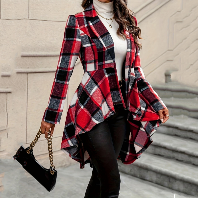 Veste peplum femme à carreaux avec ourlet asymétrique