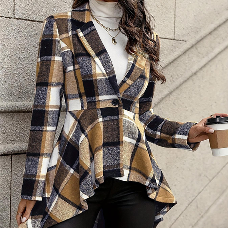 Veste peplum femme à carreaux avec ourlet asymétrique