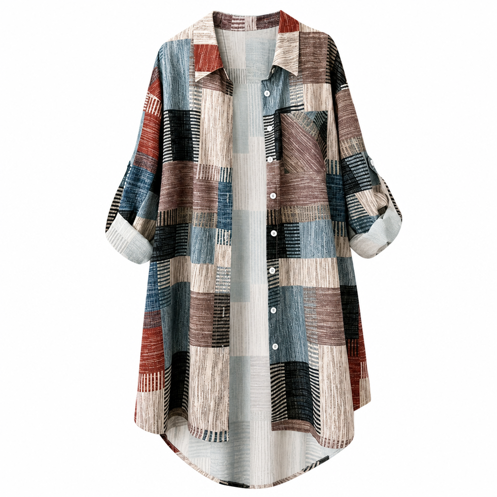 Chemise femme patchwork à carreaux coupe ample