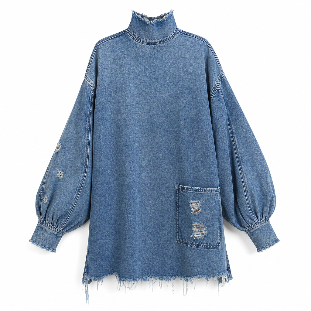 Robe mini femme oversize en denim effet usé
