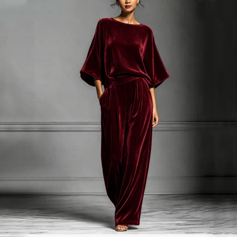 Ensemble en velours femme avec haut ample et pantalon large