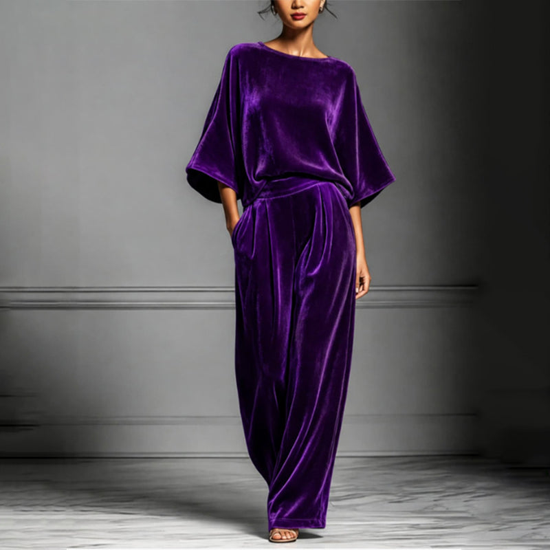 Ensemble en velours femme avec haut ample et pantalon large