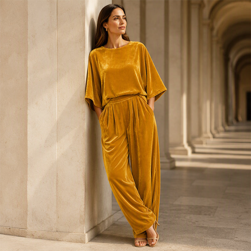 Ensemble en velours femme avec haut ample et pantalon large