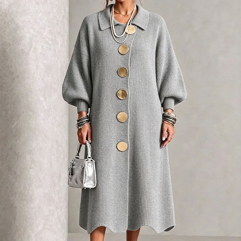 Robe longue femme en maille côtelée boutonnée