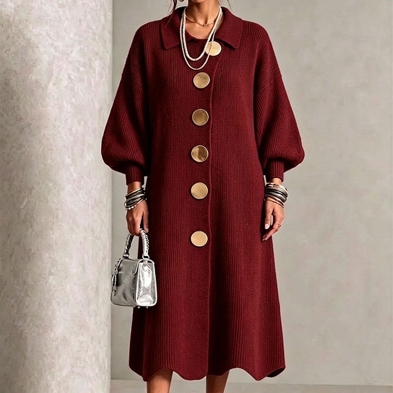 Robe longue femme en maille côtelée boutonnée