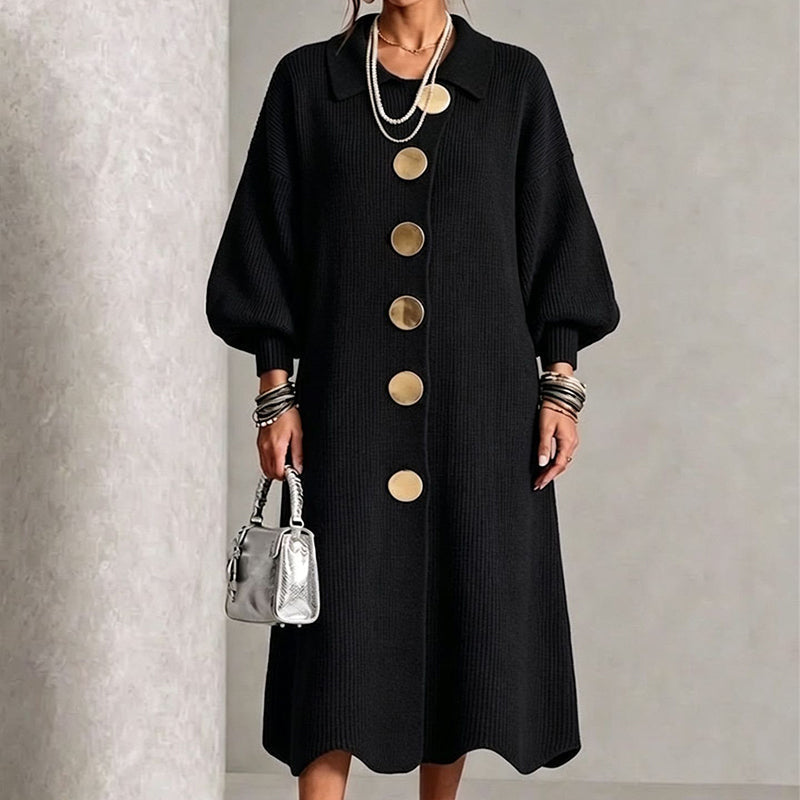 Robe longue femme en maille côtelée boutonnée