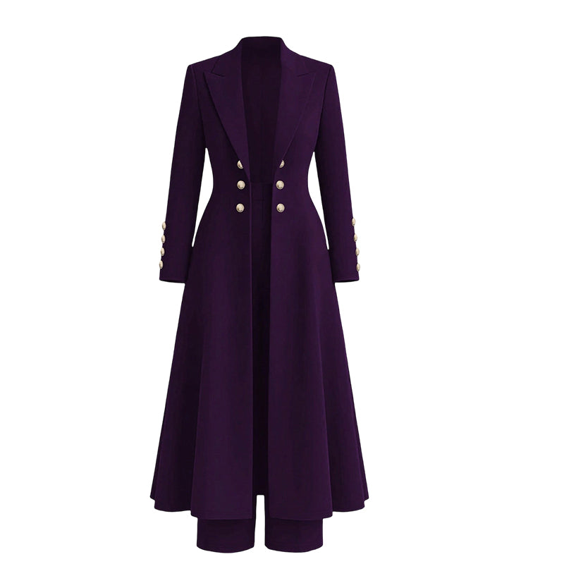 Ensemble tailleur femme avec manteau long et pantalon droit