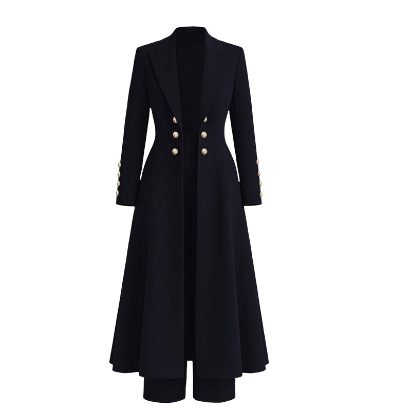 Ensemble tailleur femme avec manteau long et pantalon droit