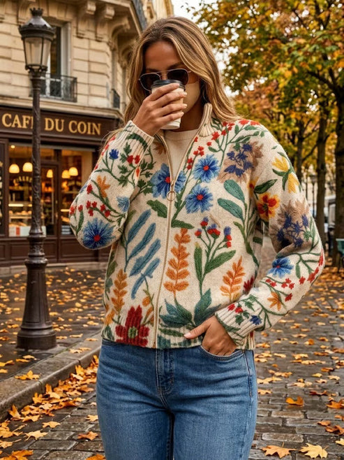 Cardigan femme zippé à imprimé floral