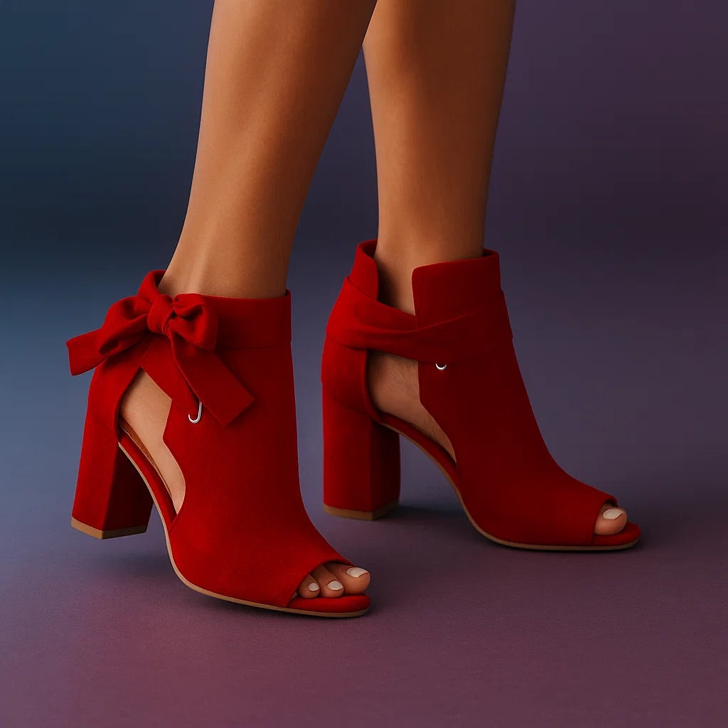 Sandales femme à talons carrés avec nœud élégant et bout ouvert