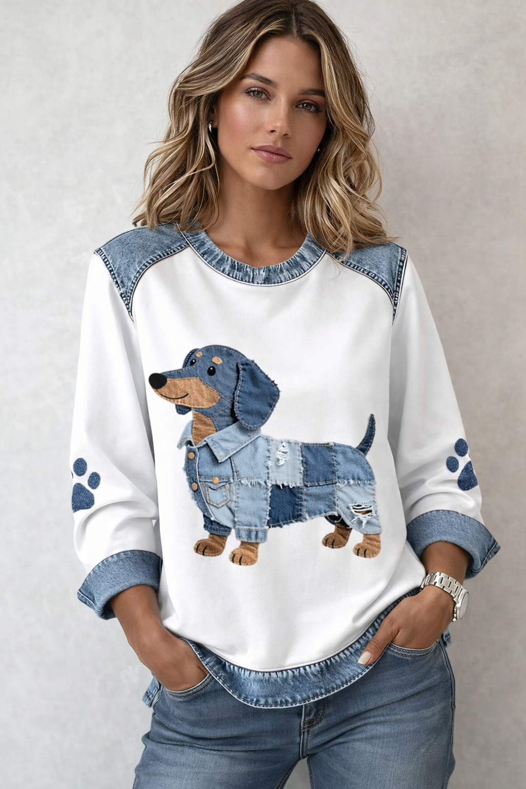 Pull Premium à Motif Chien | Collection Denim Dog | Femme
